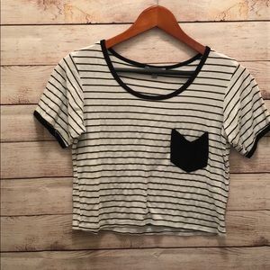 Sexy black and white striped crop top shirt